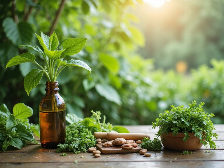 A serene image of lush green plants and natural elements, symbolizing health and wellness