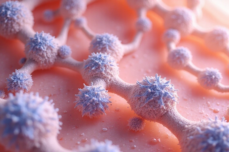 Collagen and Hyaluronic Acid molecules interacting with skin