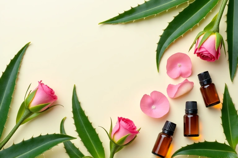 Natural skincare ingredients like botanical extracts and essential oils